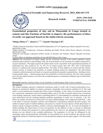 Más sobre Propiedades Geotécnicas del Suelo Arcilloso en Mouyondzi, Congo, Tratado con Cemento y Fracciones Finas de.