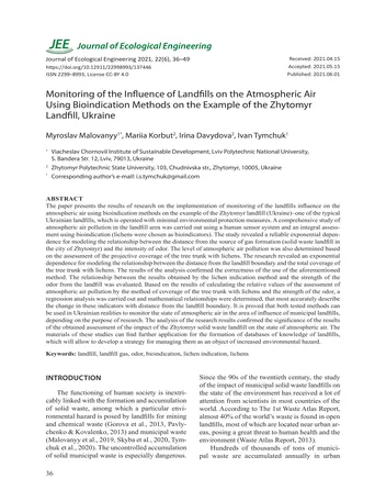 Más sobre Monitoreo de la Influencia de los Vertederos en el Aire Atmosférico Usando Métodos de Bioindicación