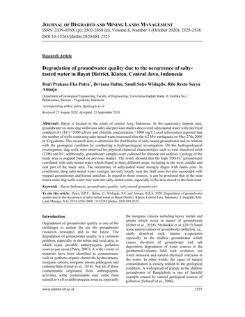Más sobre Degradación de la Calidad del Agua Subterránea debido a la Ocurrencia de Salinidad