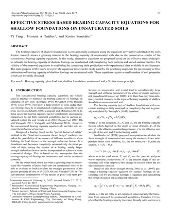 Más sobre Ecuaciones de Capacidad Portante Basadas en Esfuerzos Efectivos para Cimentaciones Superficiales en