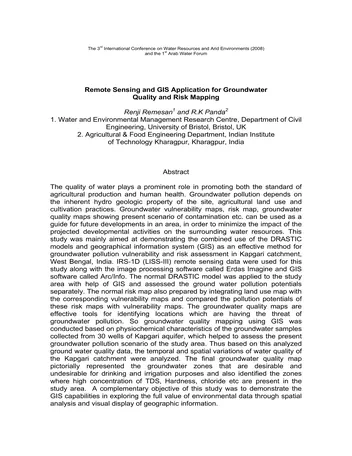 Más sobre Aplicación de Teledetección y SIG para la Calidad del Agua Subterránea y Riesgos