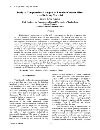 Más sobre Estudio de las Resistencias a la Compresión de Mezclas de Laterita y Cemento como Material de Construcción
